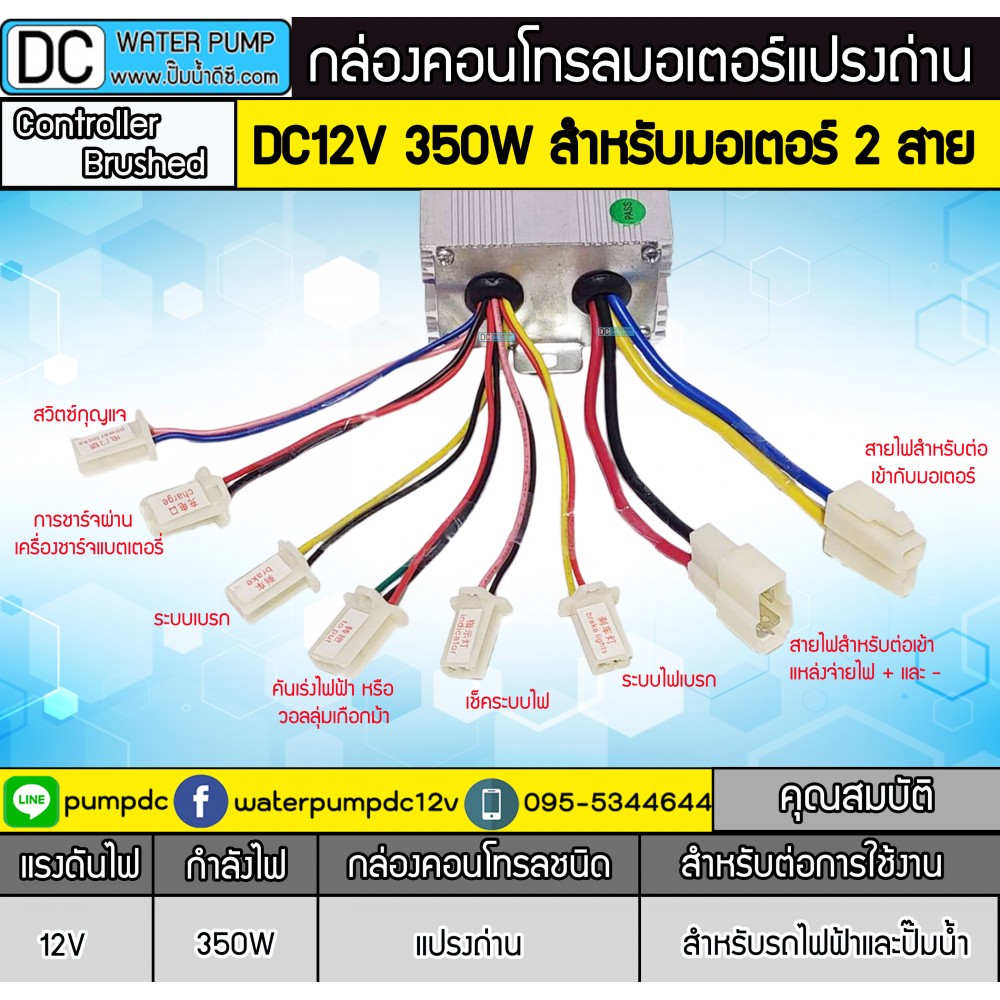 กล่องคอนโทรลมอเตอร์แปรงถ่าน DC12V 350W (แบบ 2 สาย)